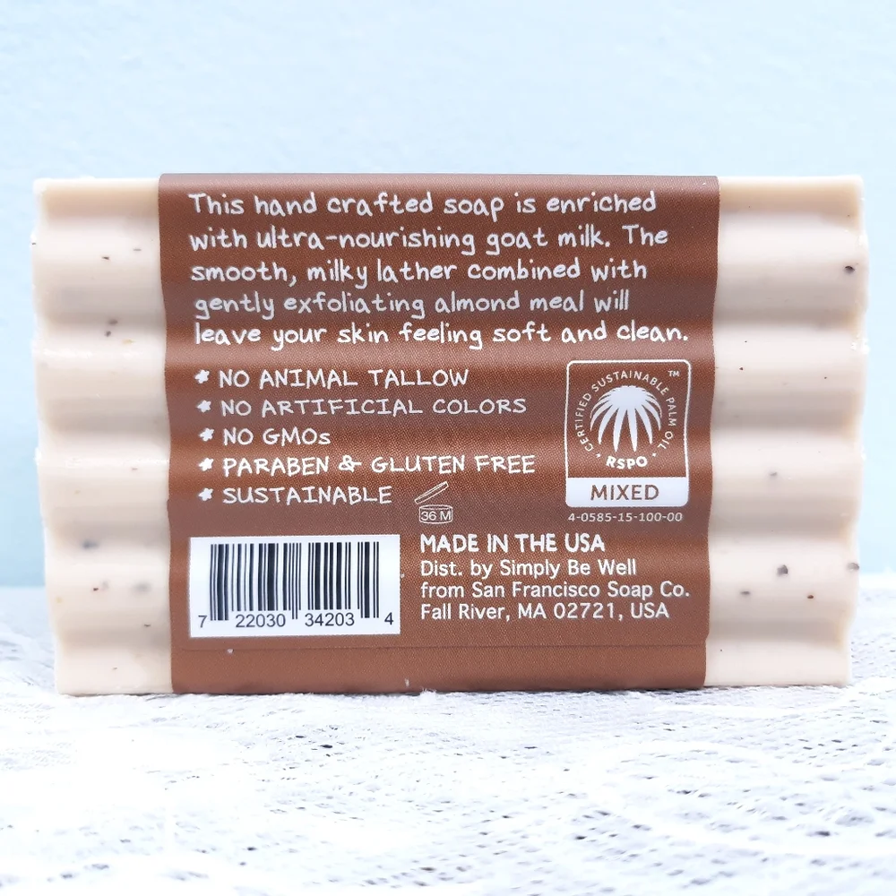 6 Goat Milk Bar Soap Simply Be Well Exfoliating Almond Clean and Caprine - Picture 4 of 7